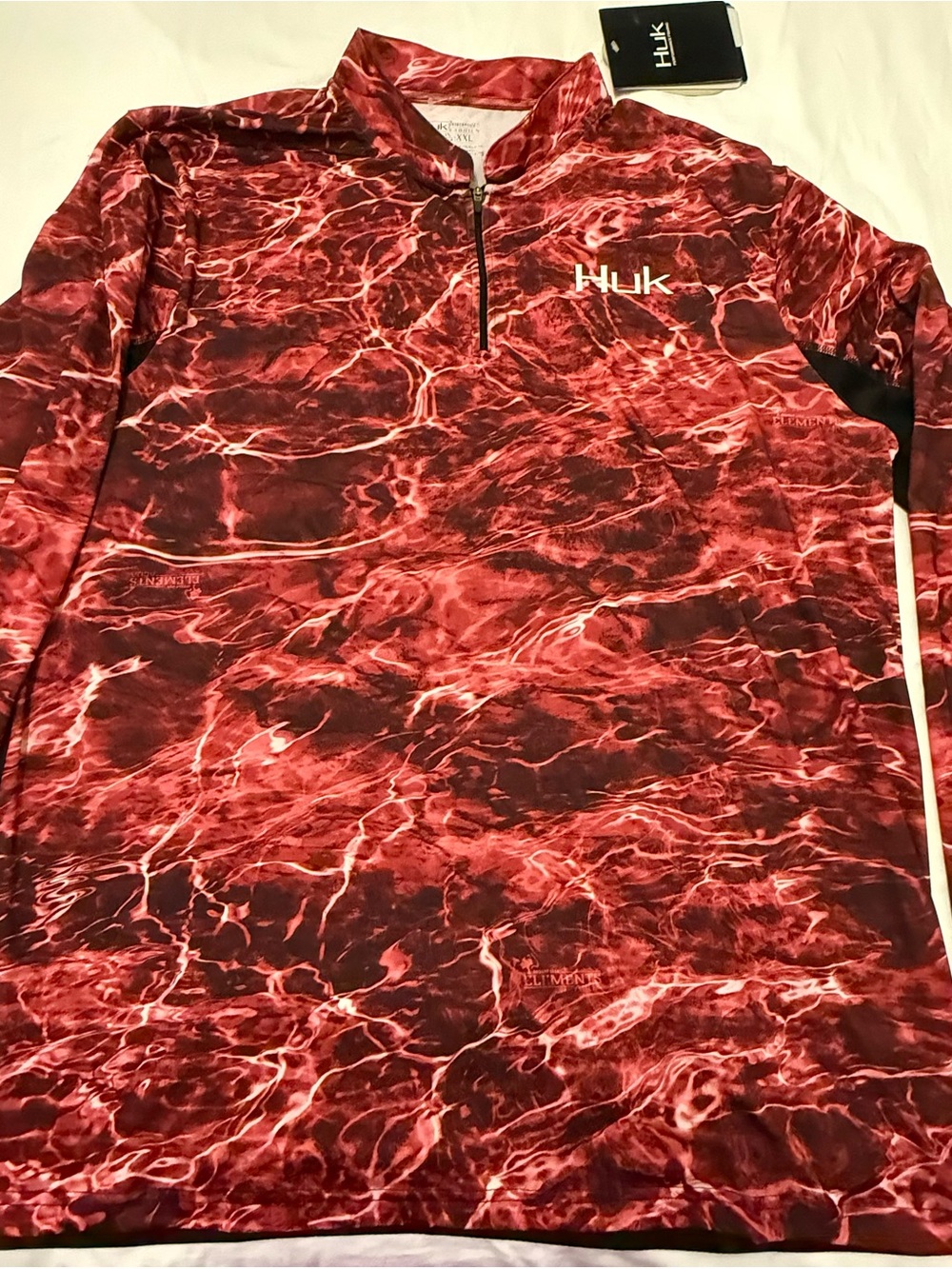 Huk Red Marbled Quarter-Zip Swim Rash Guard